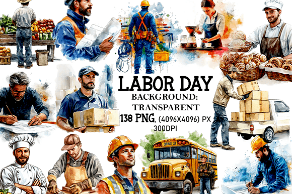 Watercolor Labor Day Sublimation Clipart for Creative Projects
