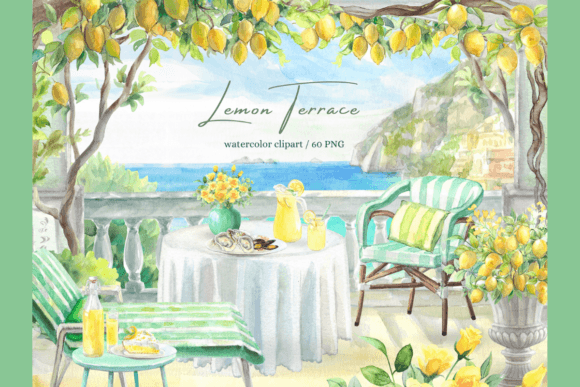 Watercolor Lemon Terrace DIY Clipart Set