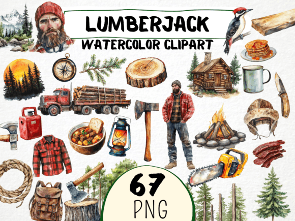 Watercolor Lumberjack Clipart Bundle PNG
