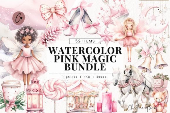 Watercolor Pink Magic Clipart Bundle for Creative Projects