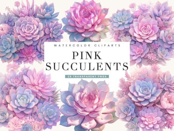 Watercolor Pink Succulents Clip Art: Soft Modern Design
