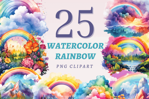 Watercolor Rainbow PNG Bundle: Organic Charm for Modern Design