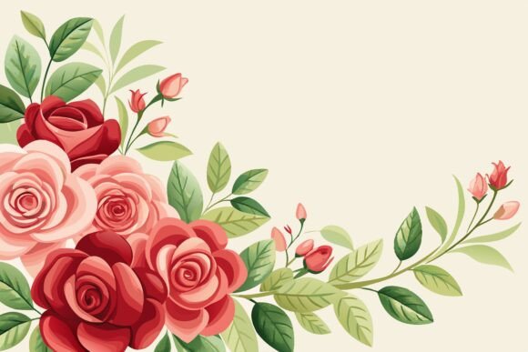 Watercolor Romantic Rose Corner Border