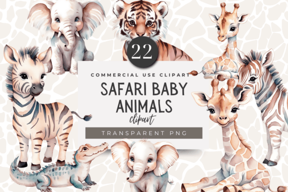 Watercolor Safari Baby Animals Clipart for Branding & Design