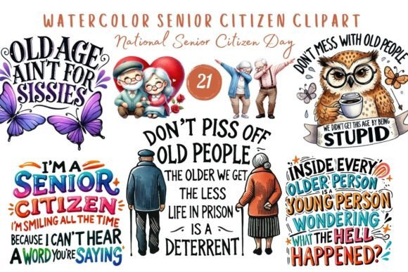 Watercolor Senior Citizen Clipart That Celebrates Esteem