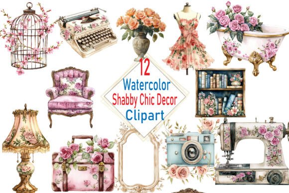 Watercolor Shabby Chic Victorian Decor