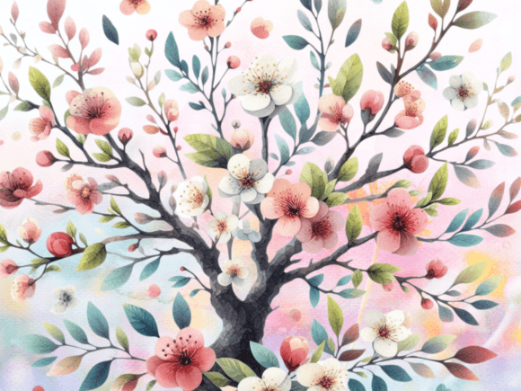 Watercolor Spring Blooming Trees Clipart