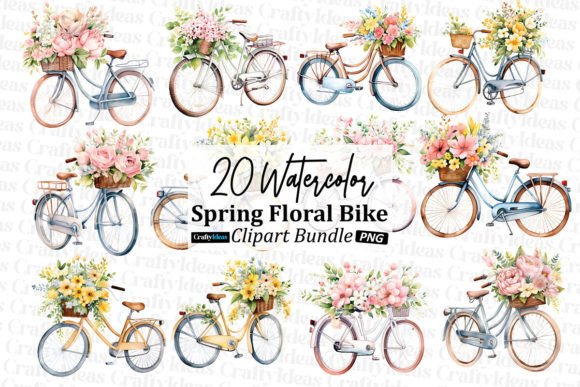 Watercolor Spring Floral Bike Clipart for Creative Projects