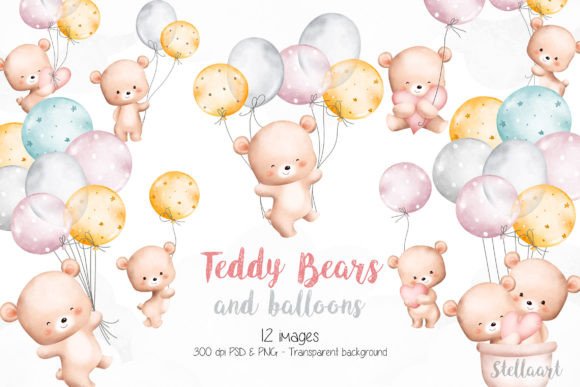 Watercolor Teddy Bears and Balloons: A Playful Display Font