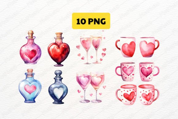 Watercolor Valentine Bottle Drink Mug: Playful Display Font