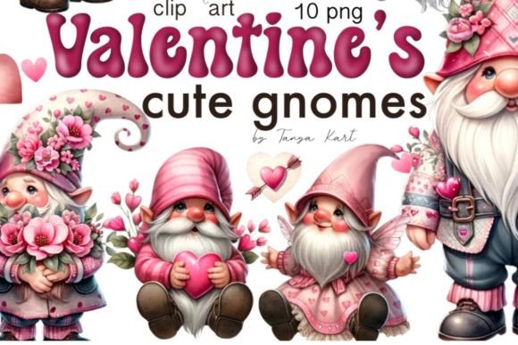Watercolor Valentine Gnomes Clipart