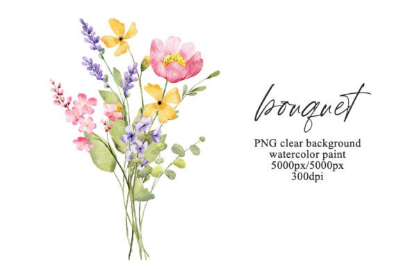 Watercolor Wild Flowers Clipart Bouquet for Branding and Design