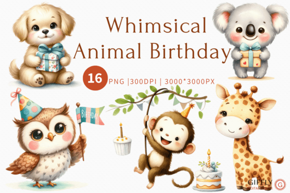 Whimsical Animal Birthday Watercolor for Playful Branding