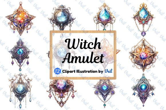 Witch Amulet Clipart Watercolor Bundle