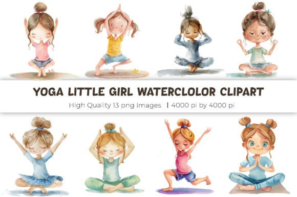 Yoga Little Girl Watercolor Clipart for Creative Projects